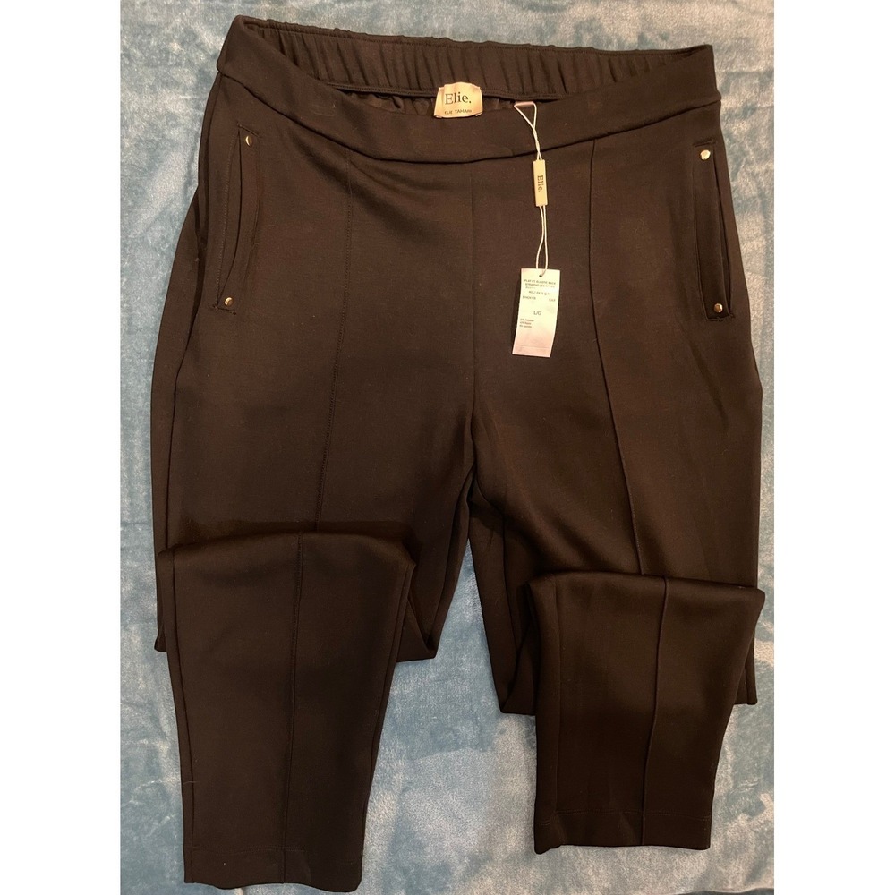 Elie Tahari Womens Black Scuba Straight Leg Pintuck Pants EH424118 Large NWT